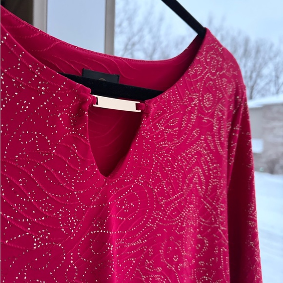 🆕🌹JM Collection Red Jacquard Knit Sparkle Top Glam Blouse Size XL Petite Large - Picture 8 of 16
